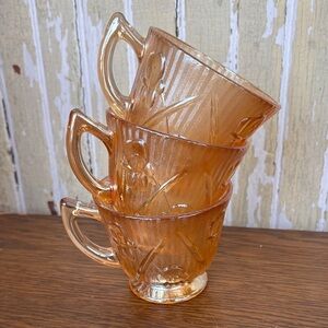 Vintage Jeanette Iris & Herringbone marigold glass cups